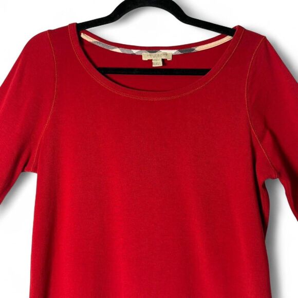 Burberry Brit y2K Preppy Red 3/4 Sleeve Tee Nova Check Cuff 100% Cotton sz XL - Picture 4 of 10